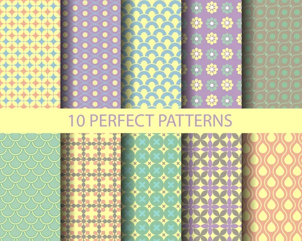 10 cute vintage geometric patterns — Stok Vektör