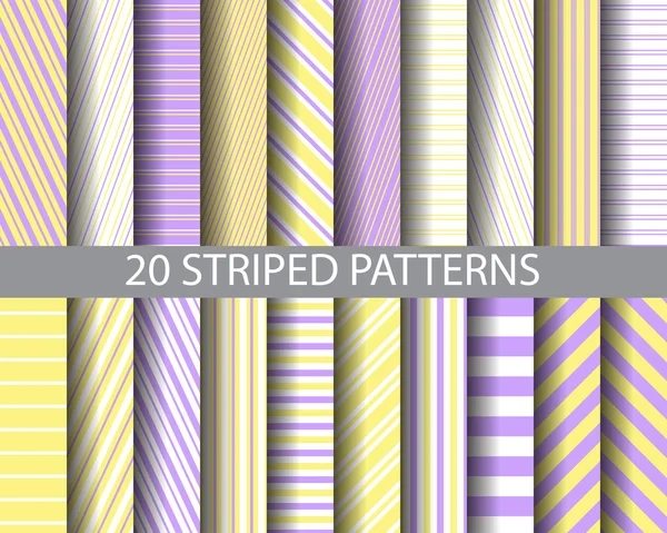 20 different purple and yellow stripes patterns — Stockvector