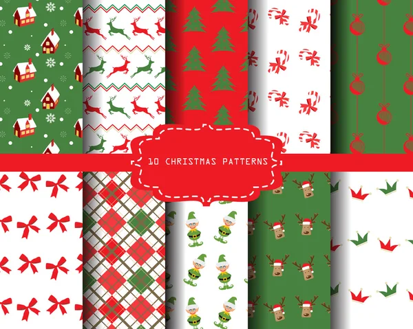 10 different christmas holidays patterns — Stock Vector