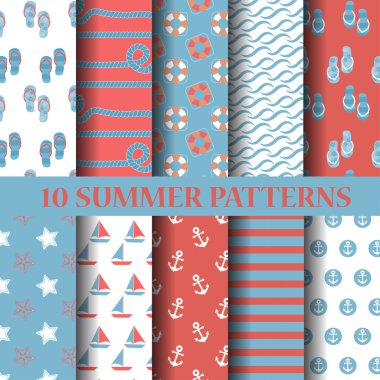 10 different summer patterns clipart