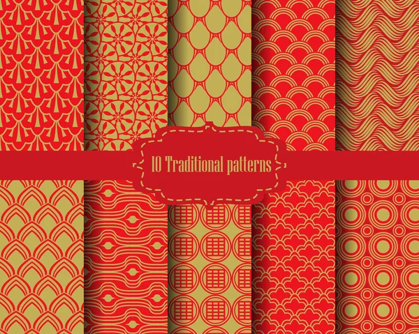 10 different chinese pattern — Stok Vektör