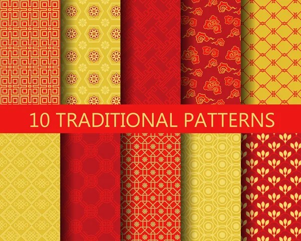 10 different chinese patterns — Stockvector