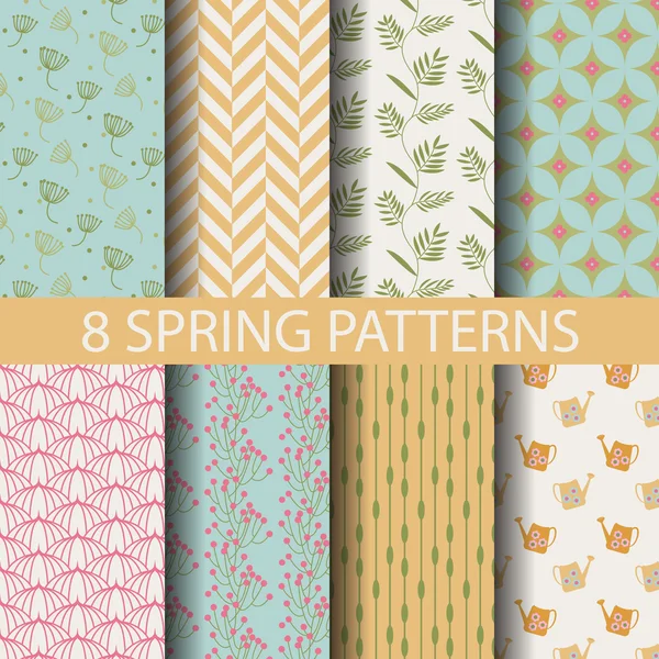 Set of vector spring patterns with flowers, doodle pattern, branches