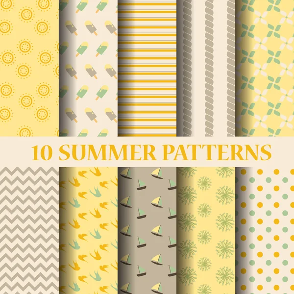 10 different summer patterns — Stok Vektör