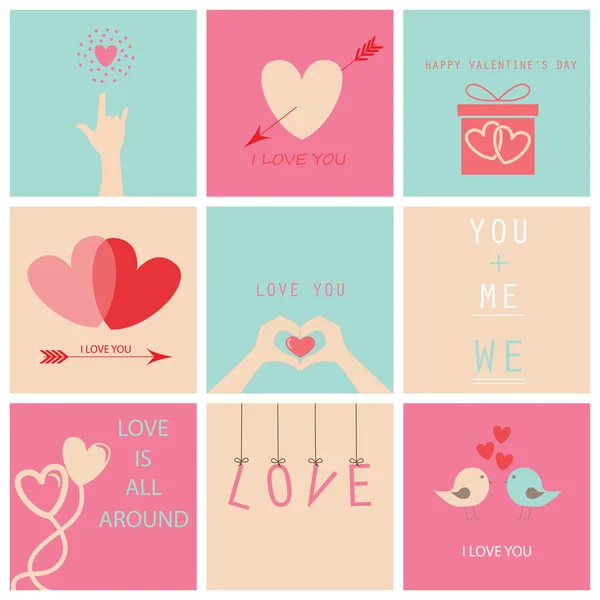 9 different love and valentine's day backgrounds — Stock Vector