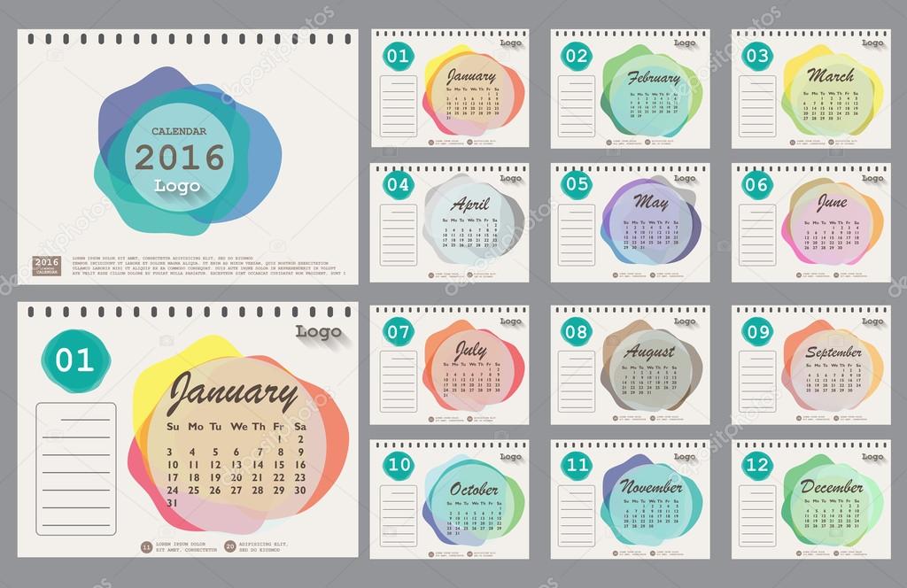 Monthly desk calendar for year 2016