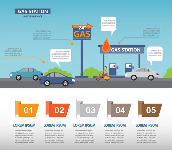 Gas station infographics elements and backround. Can be used for — Wektor stockowy