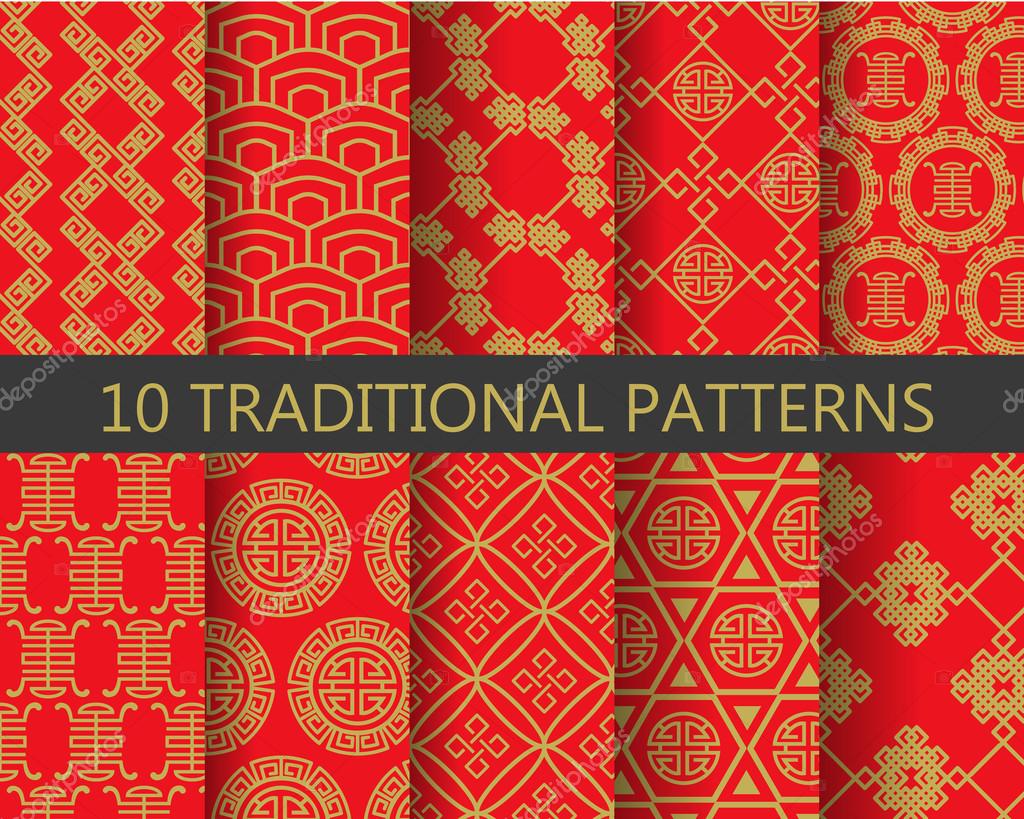 Red and gold chinese patterns, vector Stock Vector Image by