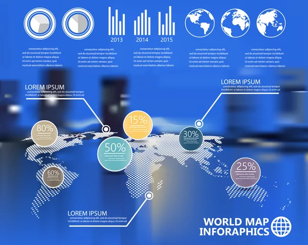 Mapa do mundo e elementos infográficos — Vetor de Stock