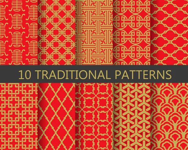 10 verschillende traditionele chinese patronen — Stockvector