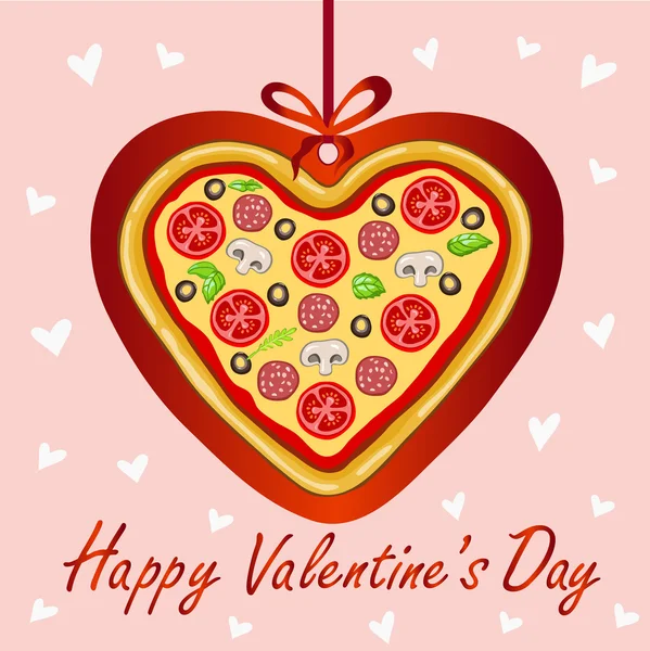 Bella carta decorativa Buon San Valentino con pizza a forma di cuore.Cuori bianchi su sfondo rosa . — Vettoriale Stock