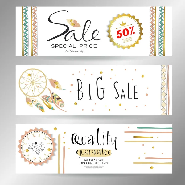 Light green gold pink tag sale in boho style on valentine 's day — стоковый вектор