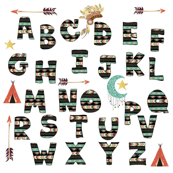 Lettres de l'alphabet d'encre colorée noir vert.Dessiné à la main écrit en — Image vectorielle