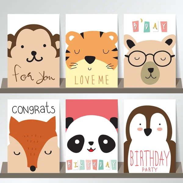Collection colorée pour bannières, Flyers, Plaques avec renard, panda, p — Image vectorielle