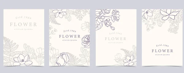 Collection Jeu Fond Fleurs Avec Rose Magnolia Illustration Vectorielle Modifiable — Image vectorielle