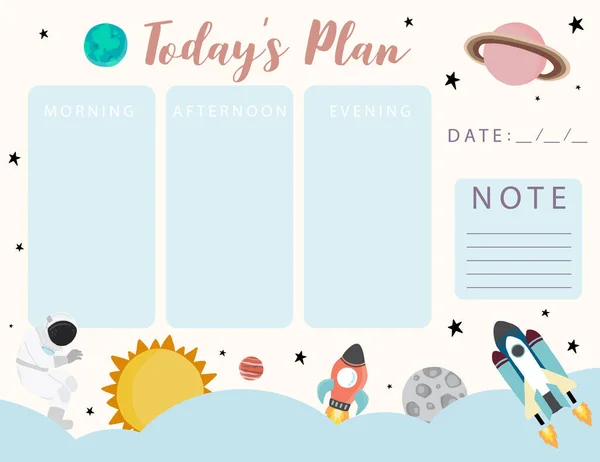 Galaxy Kalender Planner Met Planeet Zon Maan Raket Kan Gebruiken — Stockvector