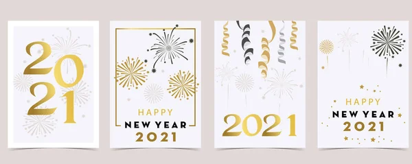 Nouvelle Collection Cartes Année Avec Feu Artifice Cadre Étoile Illustration — Image vectorielle