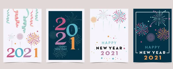 Nouvelle Collection Cartes Année Avec Feu Artifice Cadre Étoile Illustration — Image vectorielle