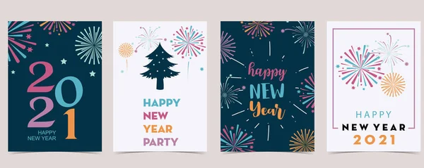 Nouvelle Collection Cartes Année Avec Feu Artifice Cadre Étoile Illustration — Image vectorielle