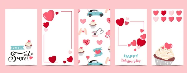 Valentine Background Social Media Heart Cake Car — Stock Vector