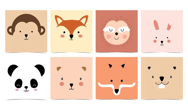 Conjunto Animales Lindos Con Mono Panda Conejo Oso Perezoso Ardilla — Vector de stock