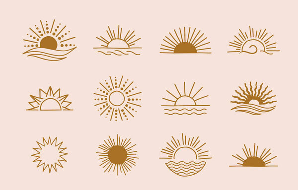 Collection of line design with sun.Editable vector illustration for website, sticker, tattoo,icon