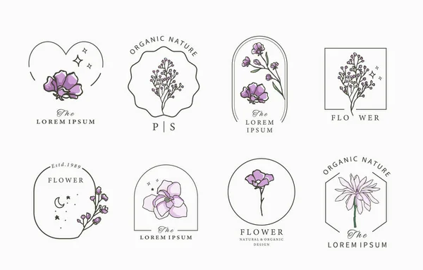 Bellezza Lavanda Collezione Magnolia Illustrazione Vettoriale Icona Adesivo Stampabile Tatuaggio — Vettoriale Stock
