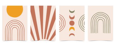 Gökkuşağı, güneş, ay. Web sitesi, davetiye, kartpostal ve poster için düzenlenebilir vektör illüstrasyonu