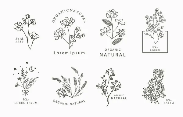 幾何学的 ラベンダー 花と美容オカルトコレクション アイコン ステッカー 印刷可能なタトゥーのためのベクトルイラスト — ストックベクタ