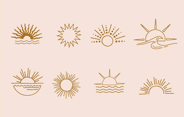 Collection of line design with sun.Editable vector illustration for website, sticker, tattoo,icon