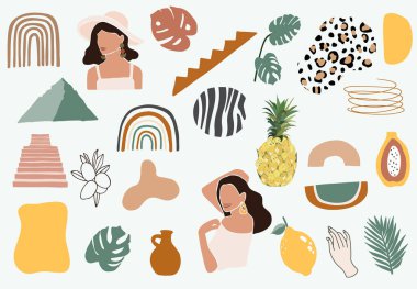 Kadın, şekil, yağmurluk çağdaş nesne koleksiyonu. Web sitesi, davetiye, kartpostal ve poster için düzenlenebilir vektör illüstrasyonu