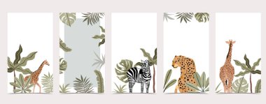 Zürafa, leopar, zebra sosyal medya için Safari arka planı