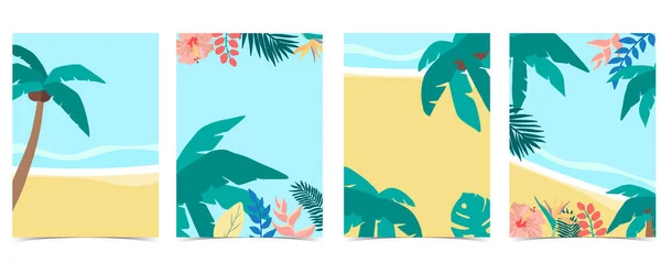 Colección Fondo Verano Con Palmera Cocotero Mar Playa Editable Ilustración — Vector de stock