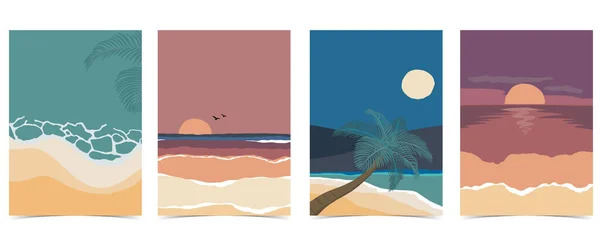 Gece Vakti Güneş Deniz Gökyüzünün Olduğu Bir Kartpostal — Stok Vektör