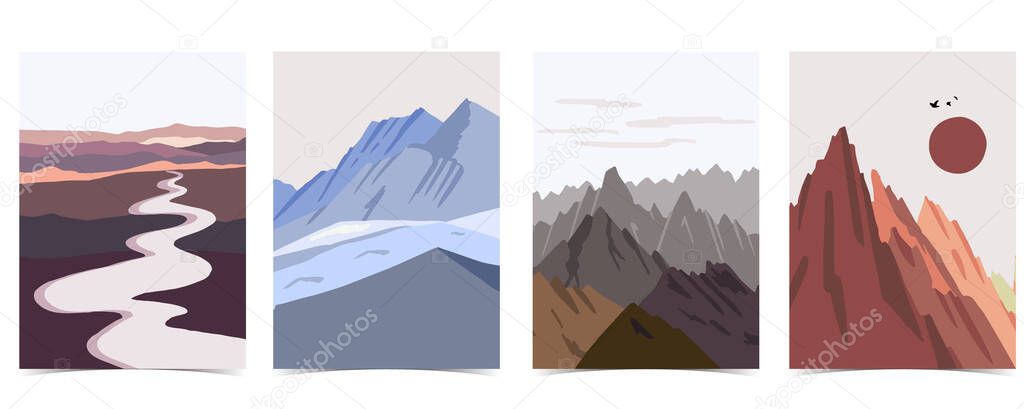 Collection of nature landscape background set with mountain,lake,sky.that use for vertical digital and printable A4 A5 size 