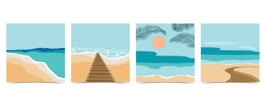 Gündüz vakti güneş, deniz ve gökyüzü olan plaj kartpostalı.