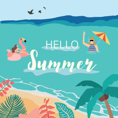 Hindistan cevizi ağacı, deniz, sahildeki insanlar...