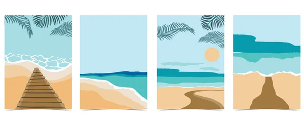 昼間は太陽と海と空のビーチポストカード — ストックベクタ