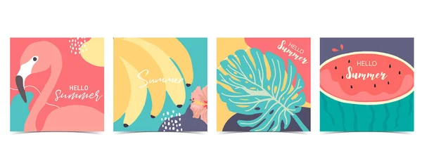 Collectie Van Zomer Achtergrond Set Met Palm Watermeloen Flamingo Bananen — Stockvector
