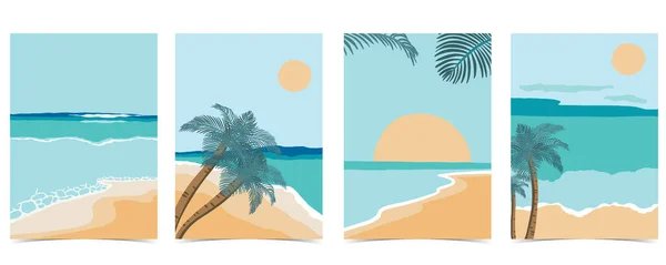 Postal Playa Con Sol Mar Cielo Durante Día — Vector de stock