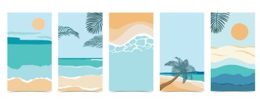 Gökyüzü, kum ve güneş ile sosyal medya için plaj arka planı