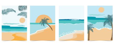 Gündüz vakti güneş, deniz ve gökyüzü olan plaj kartpostalı.