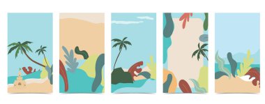 Gökyüzü, kum ve güneş ile sosyal medya için plaj arka planı