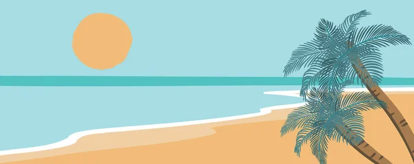 Postal Playa Con Sol Mar Cielo Durante Día — Vector de stock