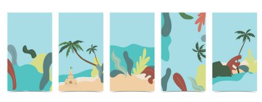 Gökyüzü, kum ve güneş ile sosyal medya için plaj arka planı