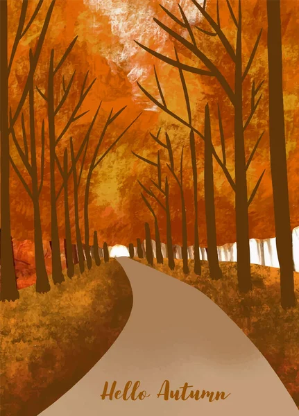 Podzim Les Pozadí Stromem Listy Obloha Silnice — Stockový vektor