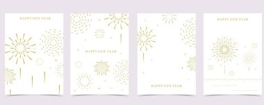 Happy new year background with gold yellow firework on white background for invitation card