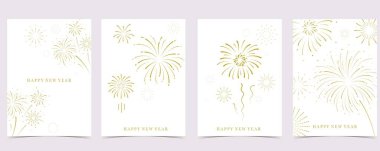 Happy new year background with gold yellow firework on white background for invitation card
