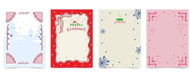 Hoş çocuk pastel çerçeve tasarımı. Yay, kar tanesi. Yılbaşı partisi davetiyesi için vektör illüstrasyonu.