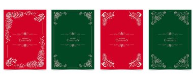 Kırmızı ve yeşil arkaplanda noel çerçeve çizgisi ve davetiye kartı tasarımı için yeni model.
